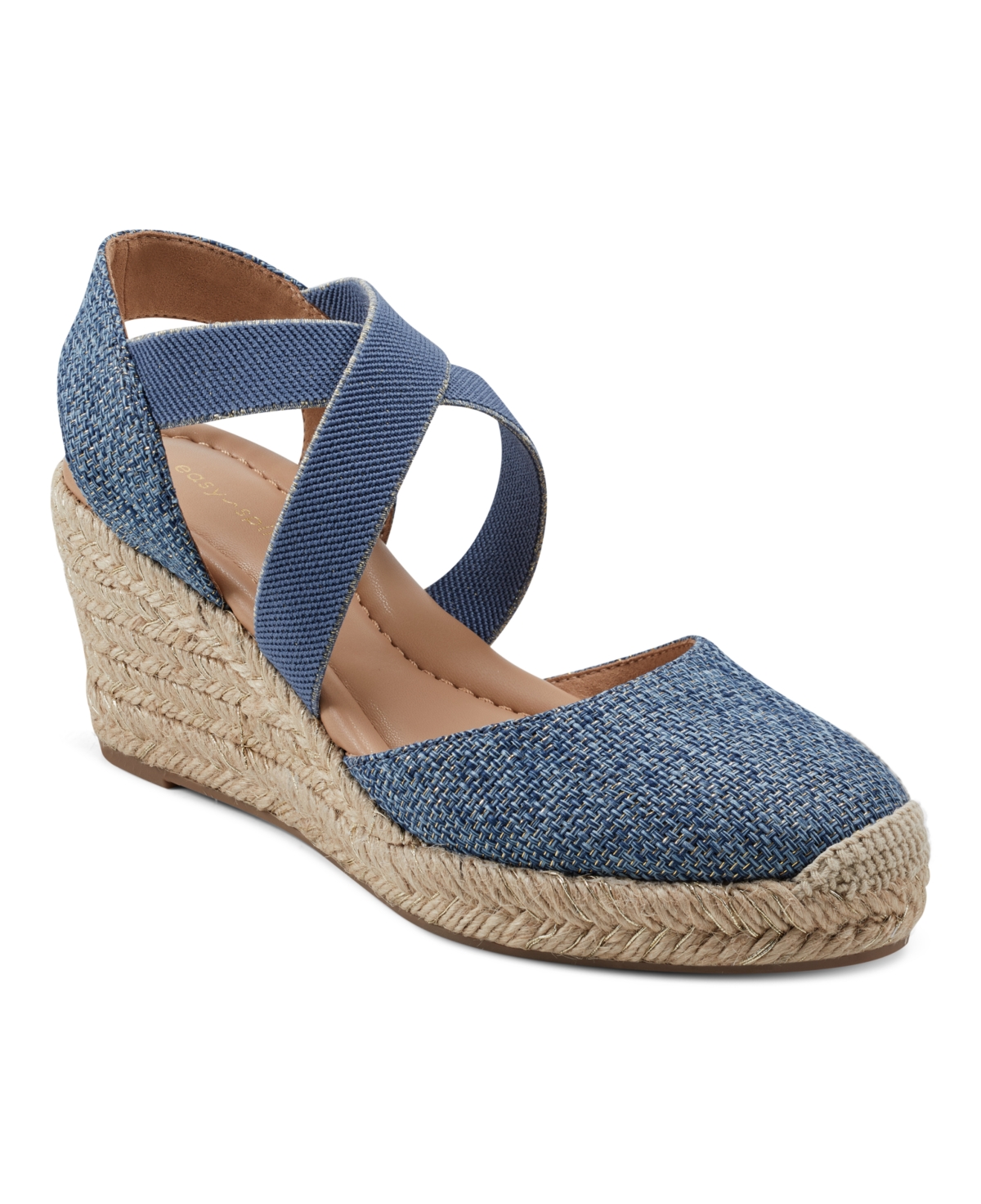 Shop Easy Spirit Women's Meza Casual Strappy Espadrille Wedges Sandal In Blue,gold- Textile