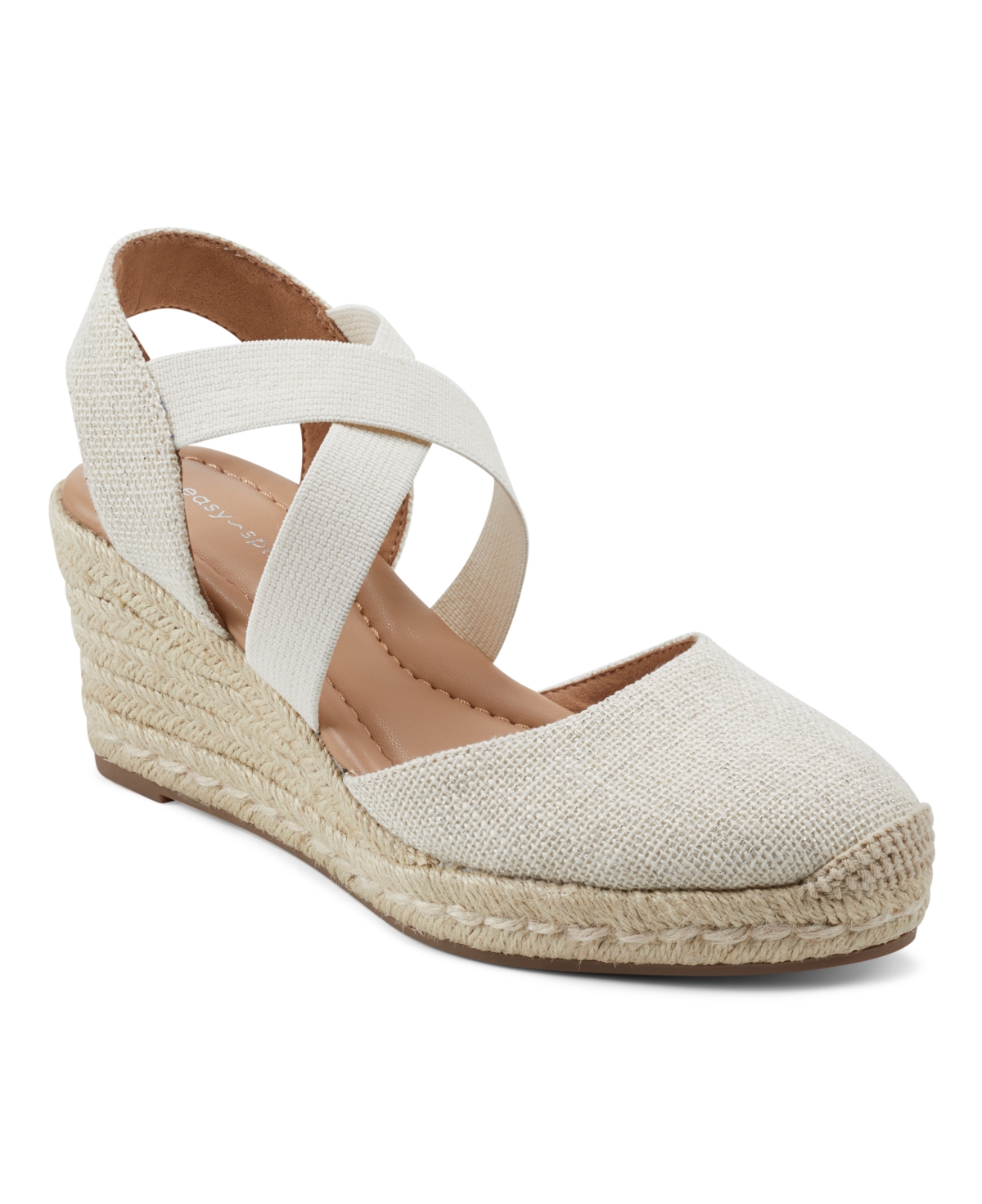 Easy Spirit Women's Meza Casual Strappy Espadrille Wedges Sandal In Ivory- Textile