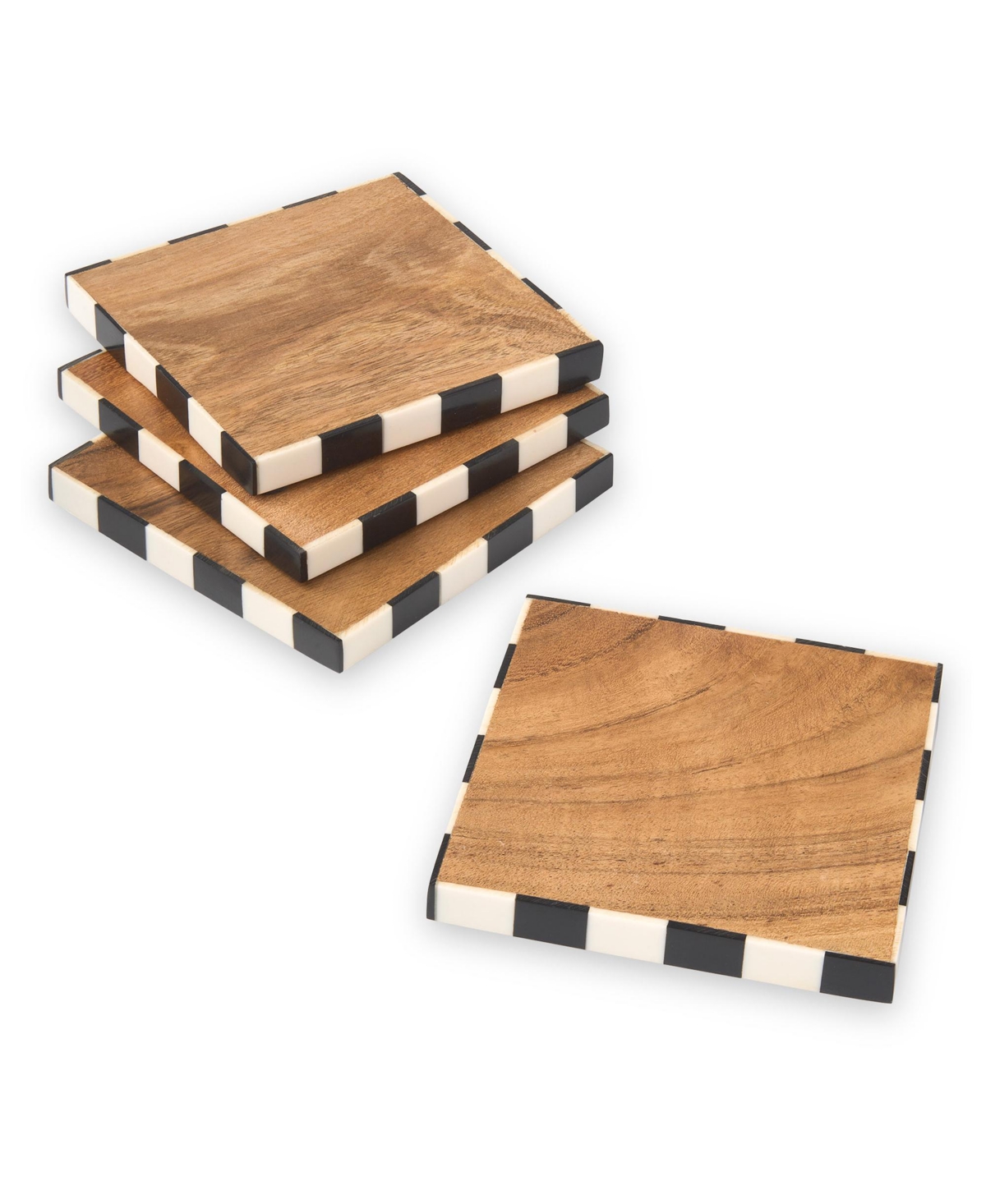 Shop Godinger Checkered Boarder Coaster Made Out Of Acacia Wood, Set Of 4 In Brown