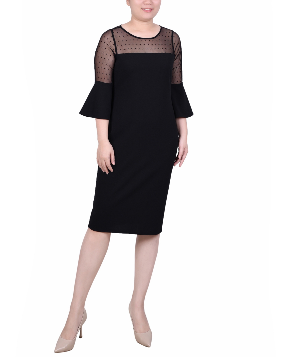 Ny Collection Women's Illusion Neck Scuba Dress In Black