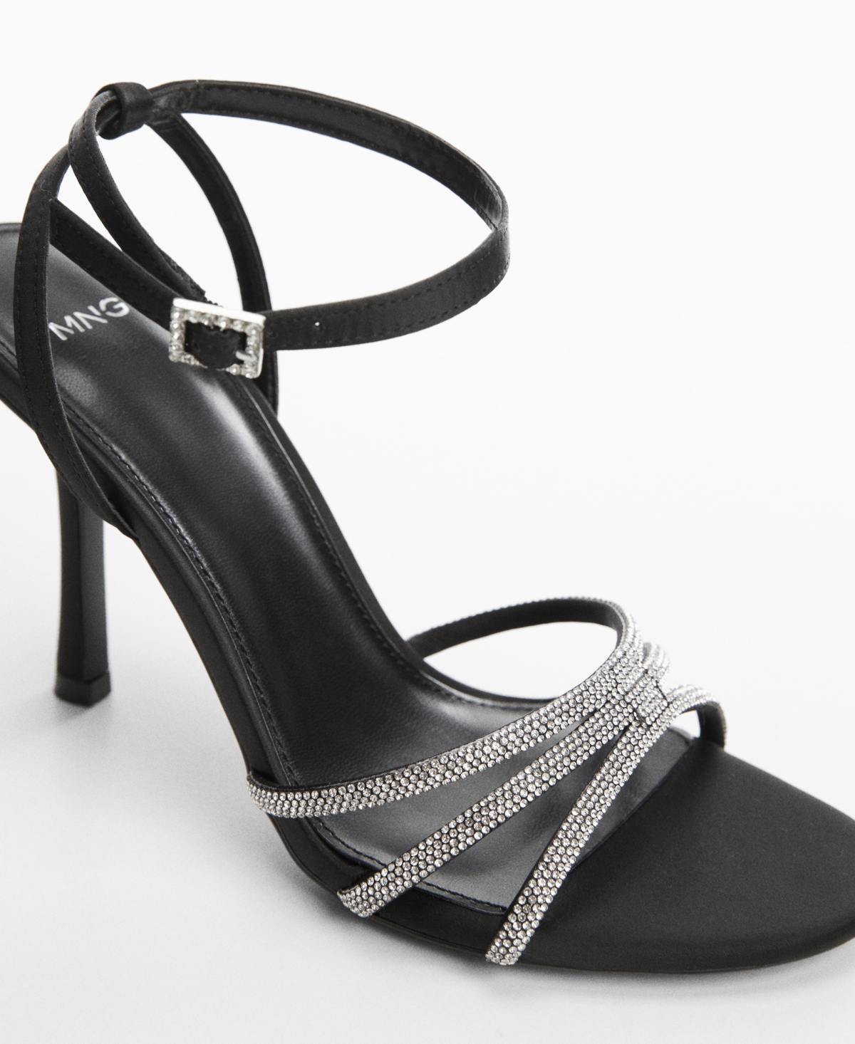 Shop Mango Women's Rhinestone Straps Heeled Sandals In Black