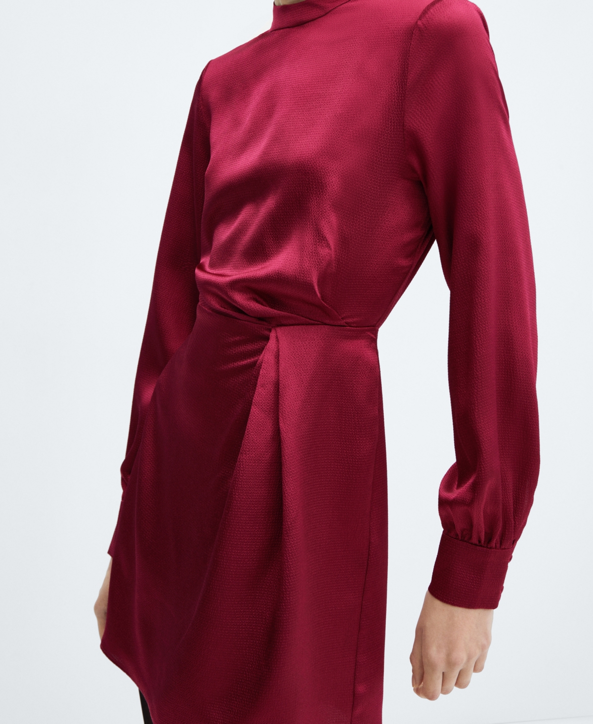 Mango Puffed Sleeves Satin Dress Medium Red In Medium Red