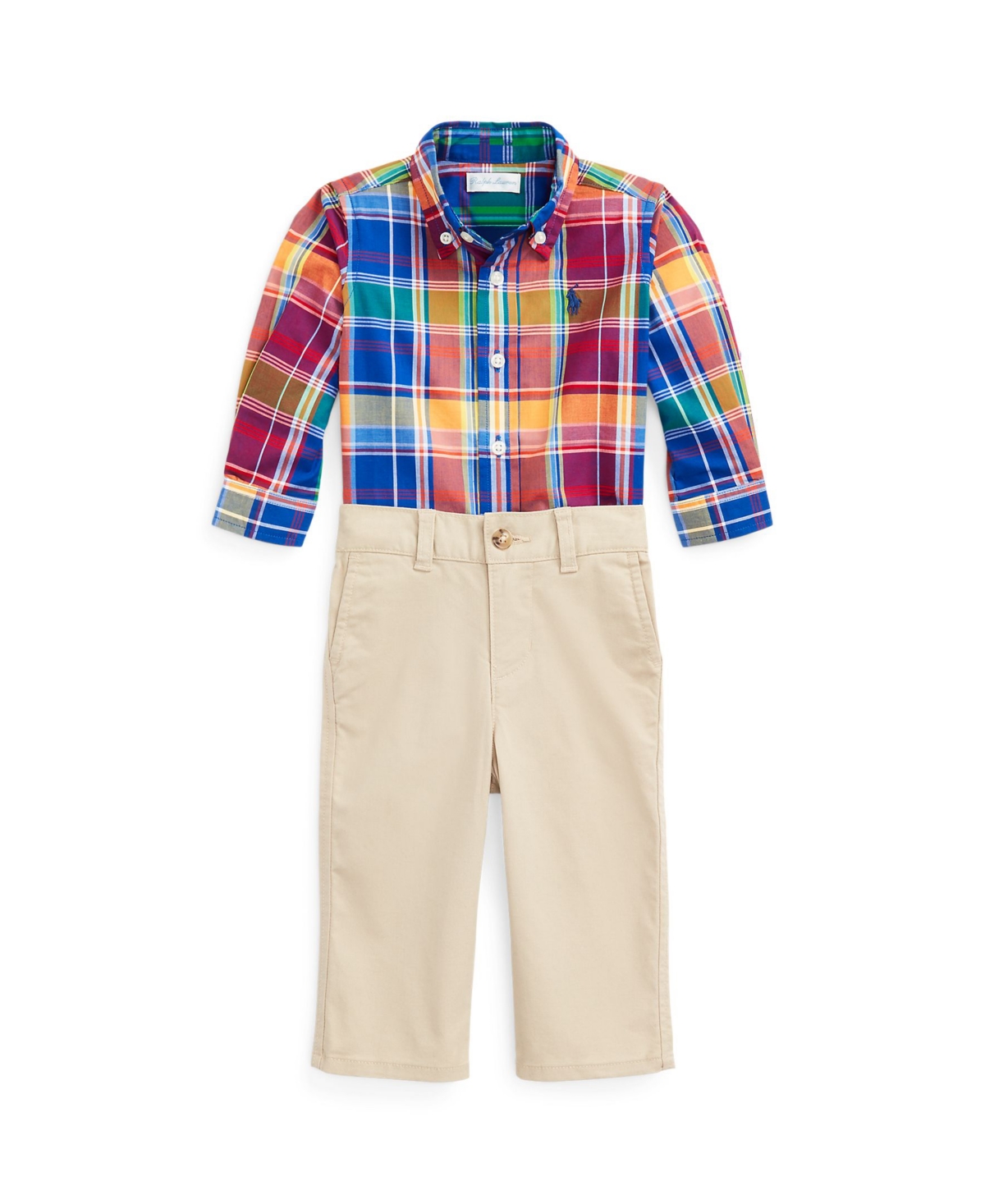 Polo Ralph Lauren Baby Boys Plaid Cotton Shirt And Chino Pants Set In Royal,red Multi