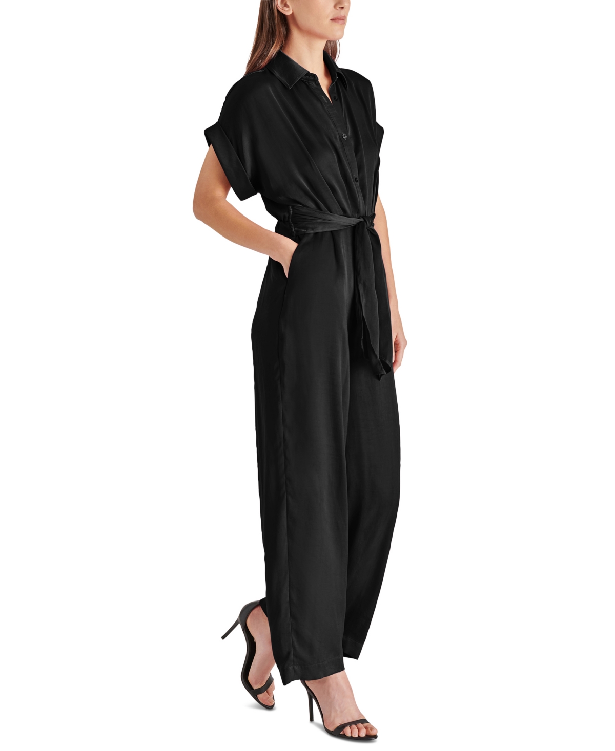 Steve Madden Women's Tori Cuffed-Sleeve Tie-Front Jumpsuit