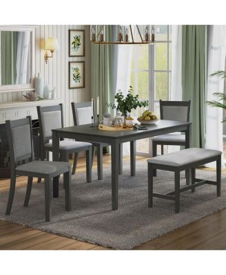 Simplie Fun Rustic Solid Wood Dining Table Set Kitchen Table Set with ...