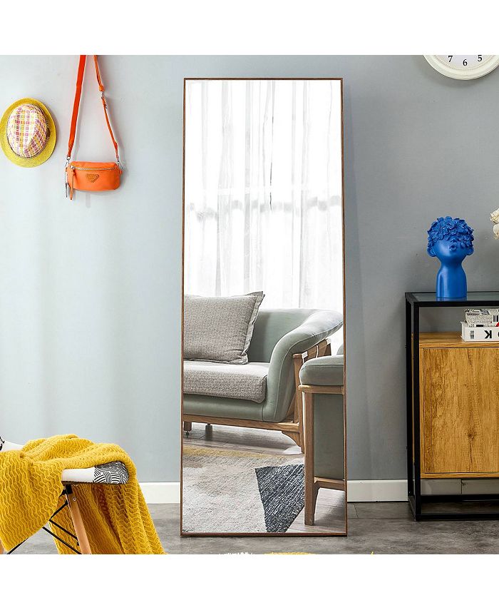 Simplie Fun Brown Solid Wood Frame Fulllength Mirror, Dressing Mirror