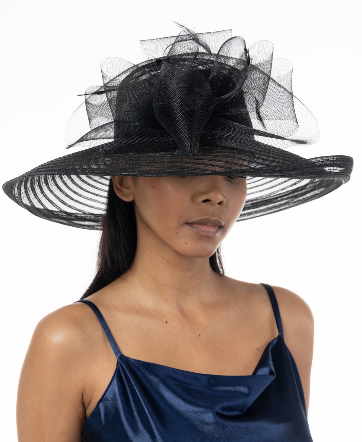 Women's Crinoline Romantic Profile Dressy Hat - Black