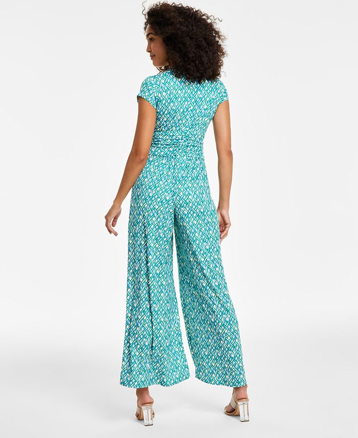 Vince Camuto Women's Surplice Front Pleated Wide Leg Mid-Length Jumpsuit