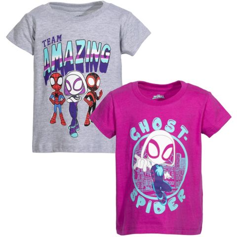 Футболки Spidey and His Amazing Friends Marvel 2 Pack T-Shirts для девочек-малышей, цвет: Серый / Фиолетовый
