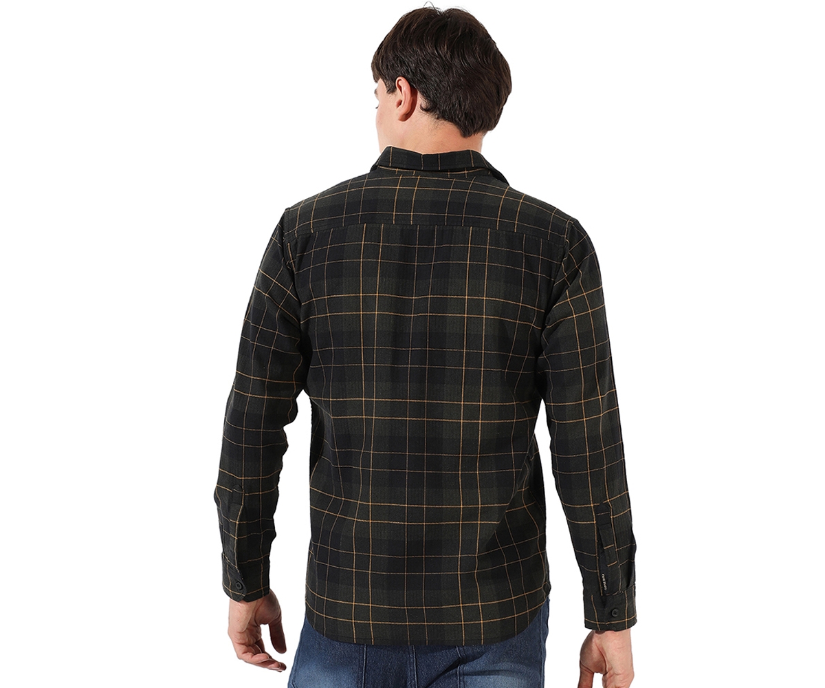 Campus Sutra Men'sCheckered Regular Fit Casual Shirt - Dark green