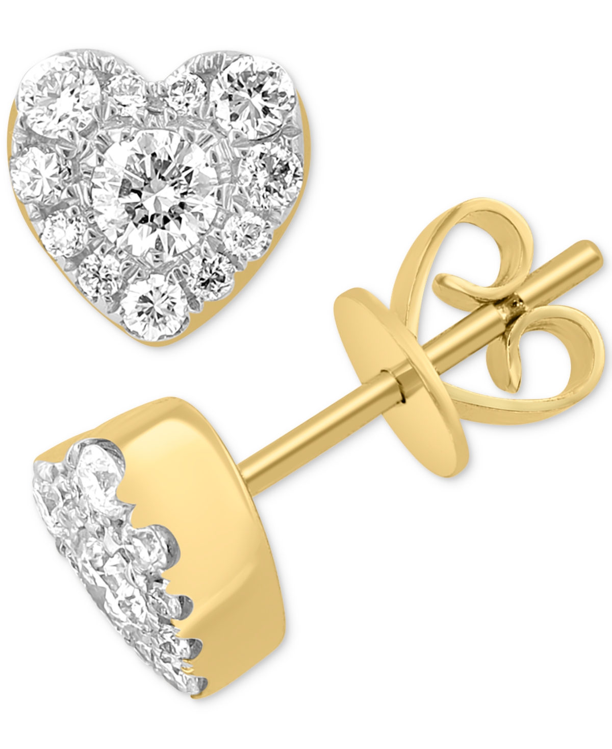 Effy Collection Effy Certified Diamond Heart Cluster Stud Earrings (3/8 Ct. T.w.) In 14k Gold In Yellow Gold