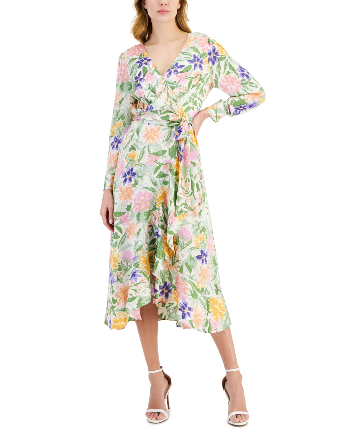 Shop Tahari Asl Women's Floral-print Tie-waist Midi Dress In Floral Multi