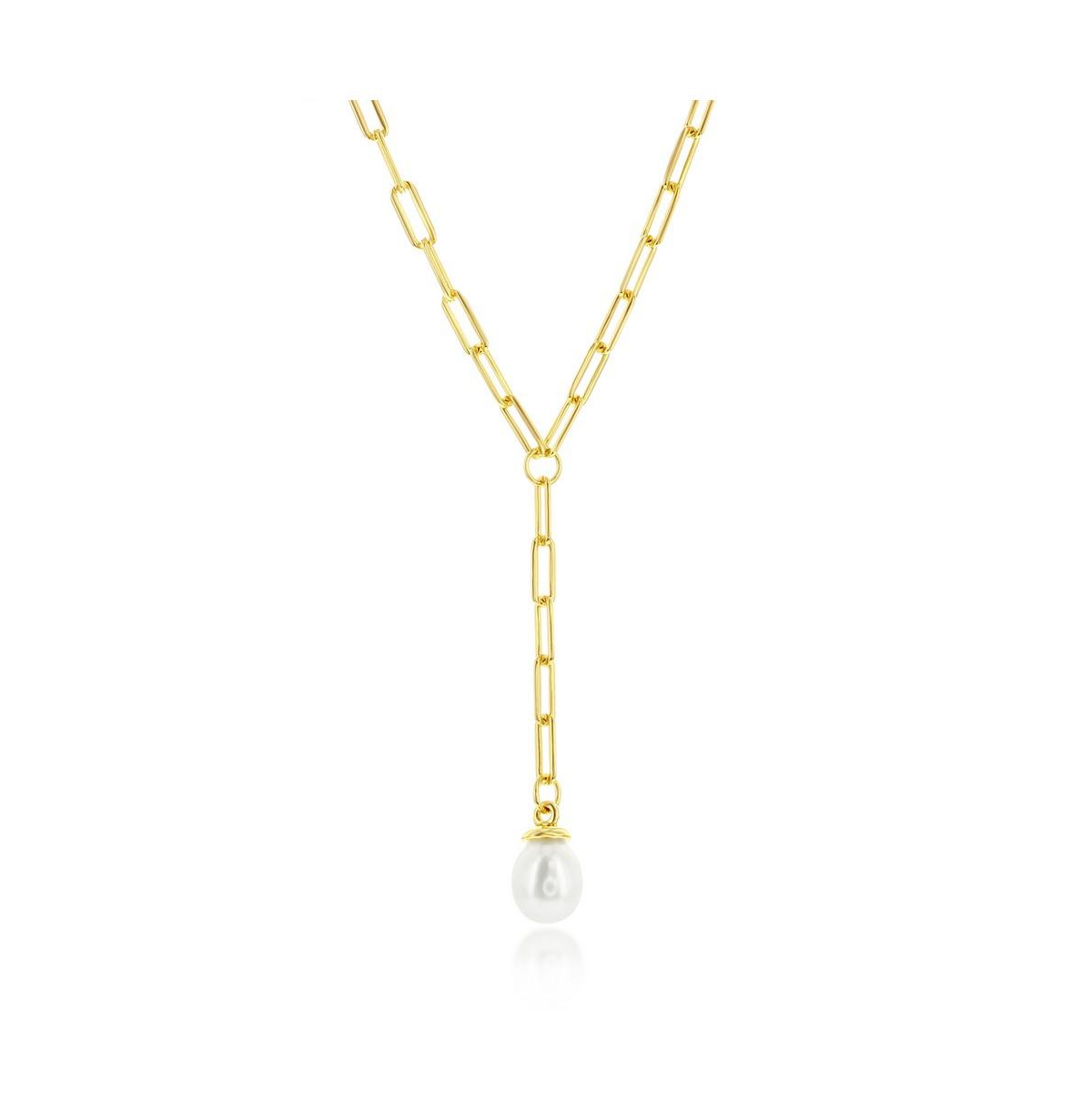 Sterling Silver or Gold Plated Over Sterling Silver Freshwater Pearl Paperclip Necklace - Gold