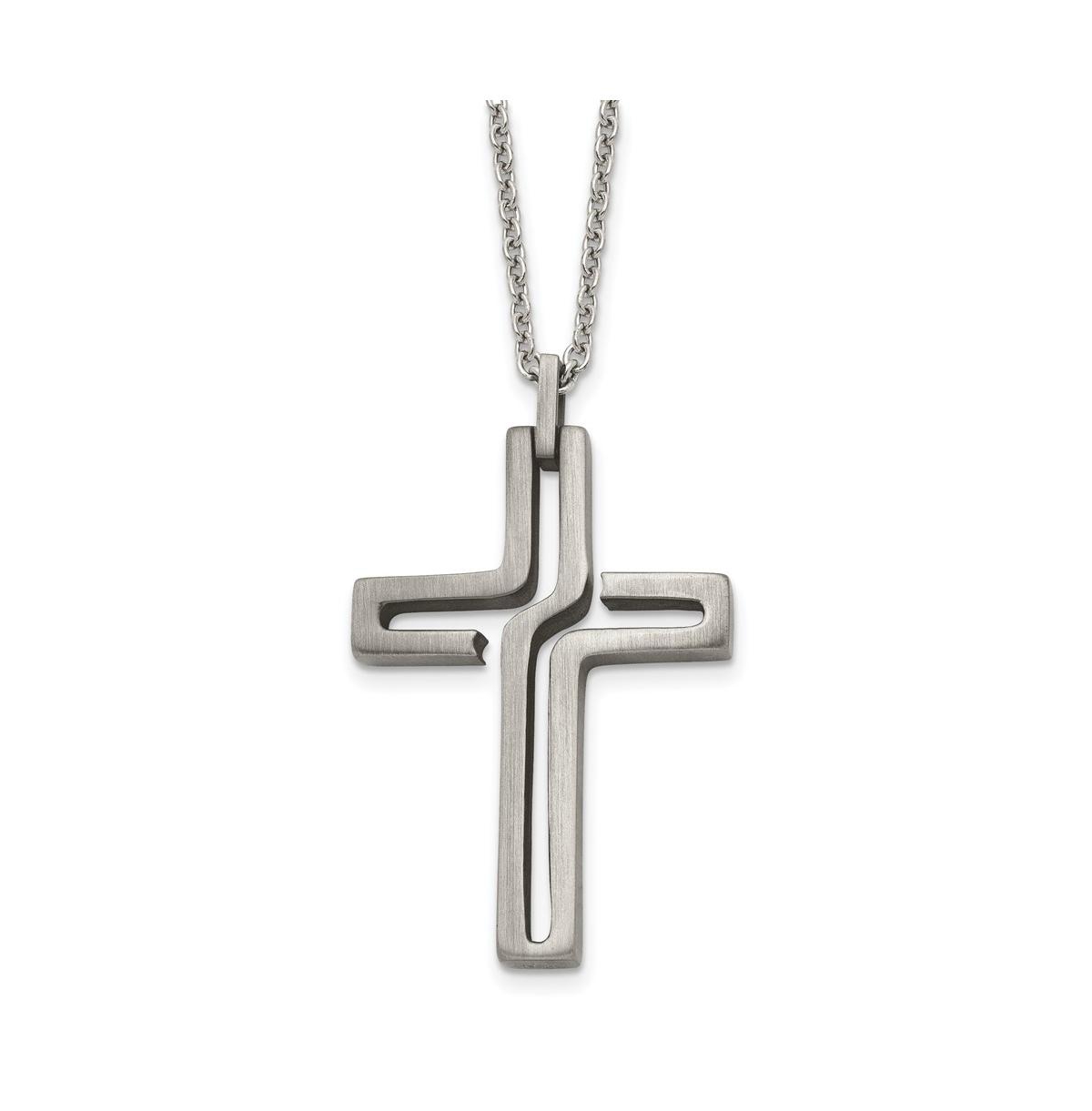 Brushed and Antiqued Cut-out Design Cross Pendant Cable Chain Necklace - Black