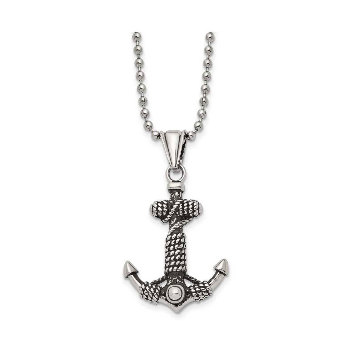 Antiqued Anchor with Rope Pendant Ball Chain Necklace - Black