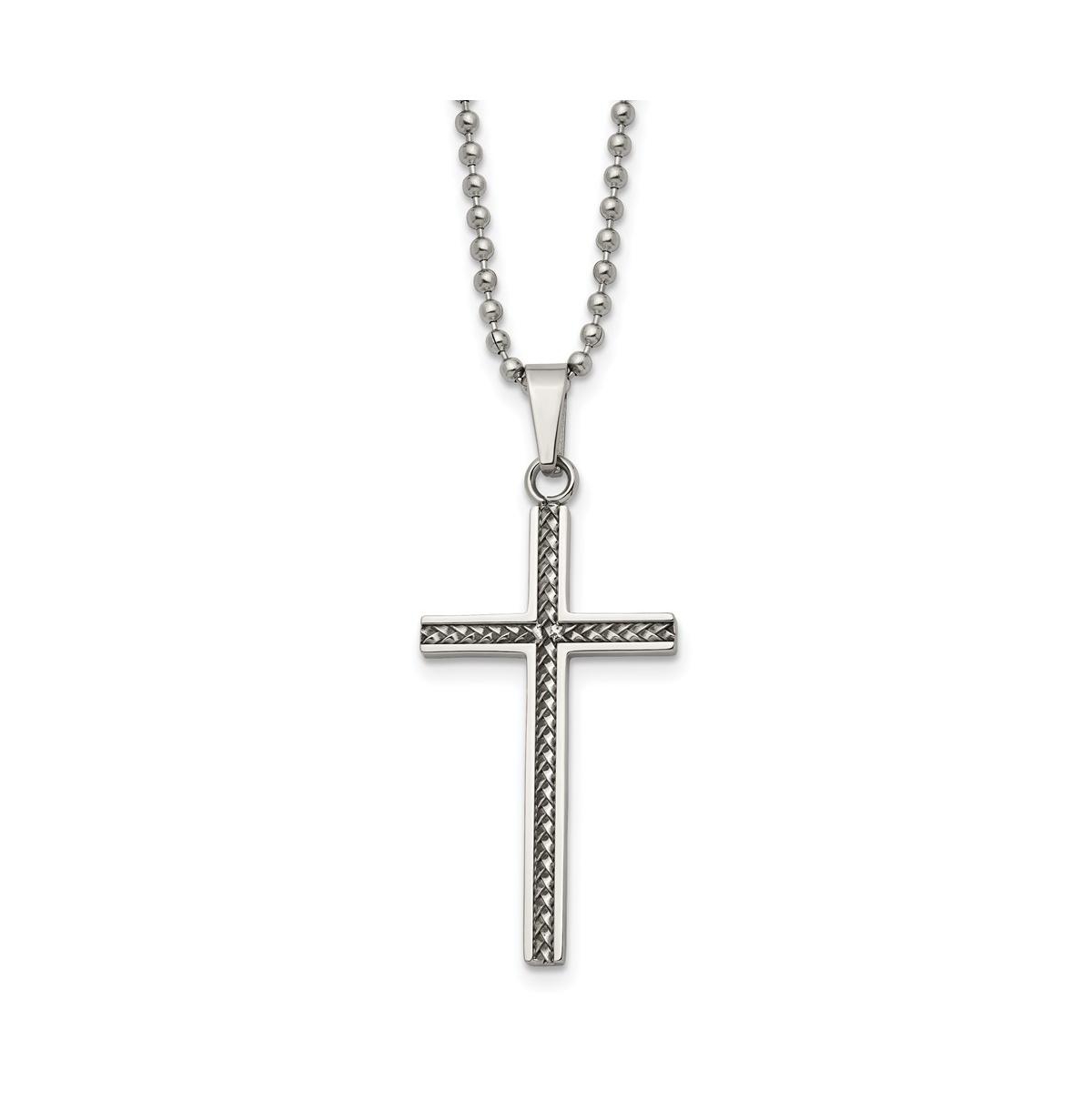 Polished Braided Design Cross Pendant on a Ball Chain Necklace - Silver