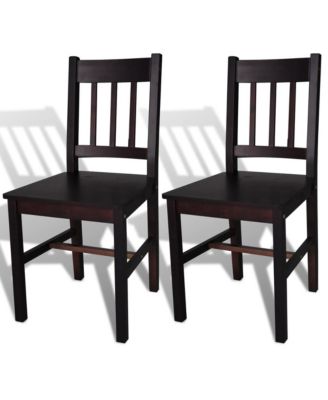 Dining Chair Set of 2 Dark Brown Pine wood Standard Ergonomic