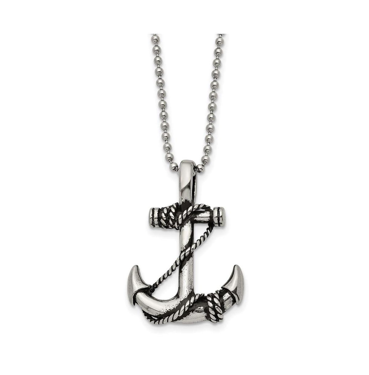 Antiqued Anchorite Rope Pendant Ball Chain Necklace - Black