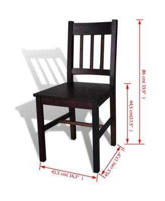 Dining Chair Set of 4 Dark Brown Solid Pine Wood Standard