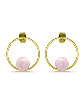 14K Gold Plated Multi Genuine Stone Circle Stud Earrings