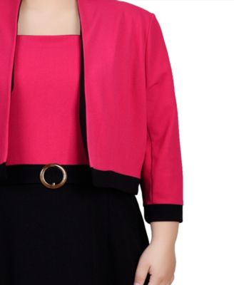 Plus Size 3/4 Sleeve Colorblocked Dress, 2 Piece Set