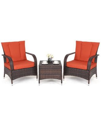 3PCS Outdoor Patio Rattan Wicker Furniture Set-Orange