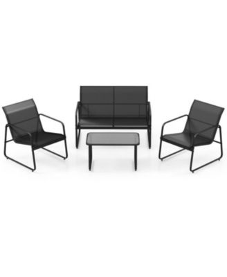 4 Pieces Outdoor Conversation Set with Tempered Glass Coffee Table-Black