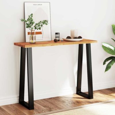 Console Table Natural Wood and Black Solid Acacia Wood