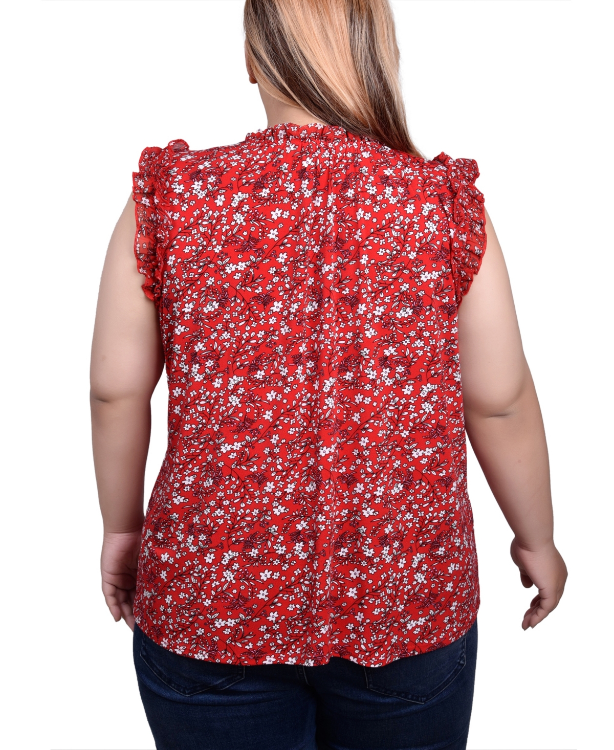 Ny Collection Plus Size Sleeveless Crepe Top with Chiffon Ruffles