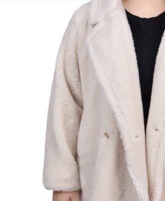 Plus Size Long Sleeve Double Breasted Sherpa Jacket