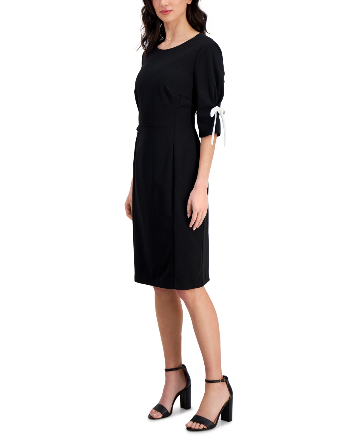 Shop Connected Women's Round-neck Scuba Crepe Sheath Dress In Black,ivory
