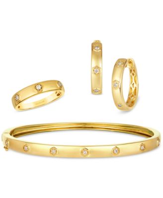 Anywear Everywear Nude Diamond Polished Band Small Hoop Earrings Bangle Bracelet Collection Set In 14k Gold