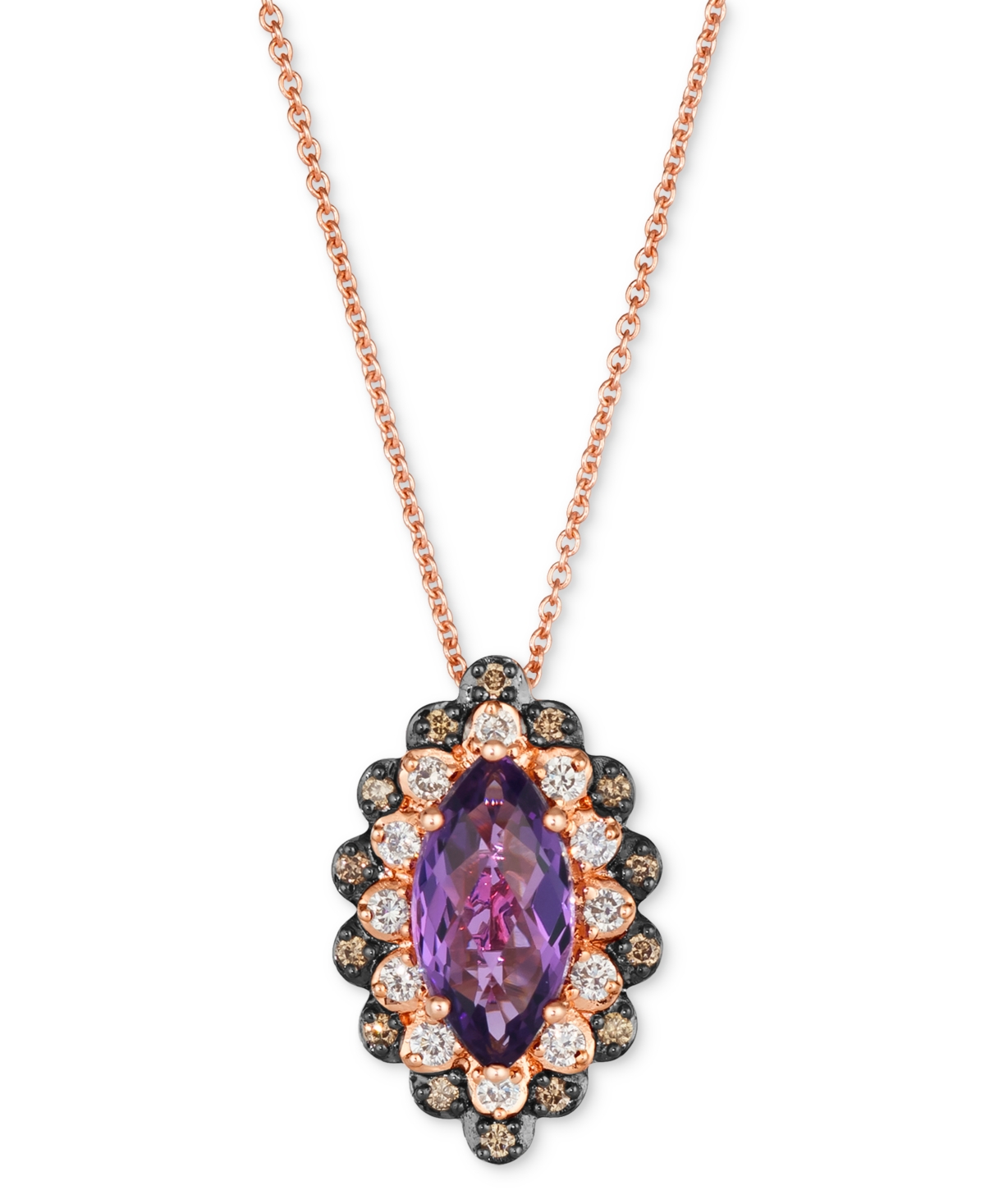 Grape Amethyst (1-5/8 ct. t.w.) & Diamond (1/3 ct. t.w.) Marquise Halo Adjustable 20" Pendant Necklace in 14k Rose Gold - 14K Strawberry Gold