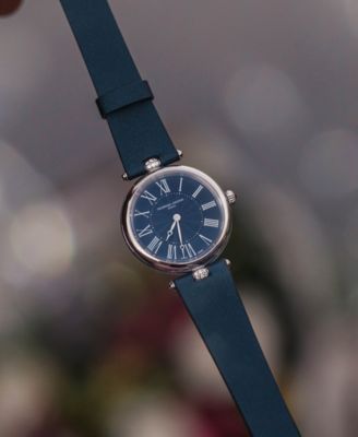 Women's Swiss Art Deco Diamond (1/10 ct. t.w.) Blue Satin Strap Watch 30mm