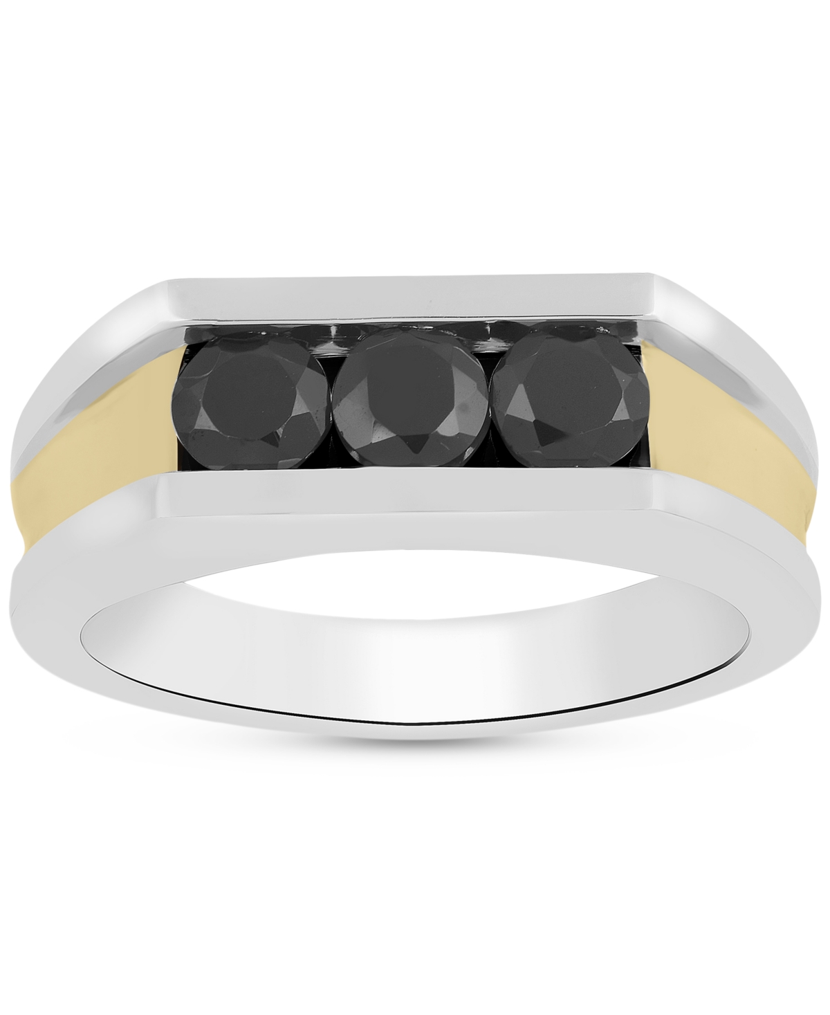 Men's Black Diamond Three Stone Concave Ring (1-1/2 ct. t.w.) in Sterling Silver & 14k Gold-Plate - Two-Tone
