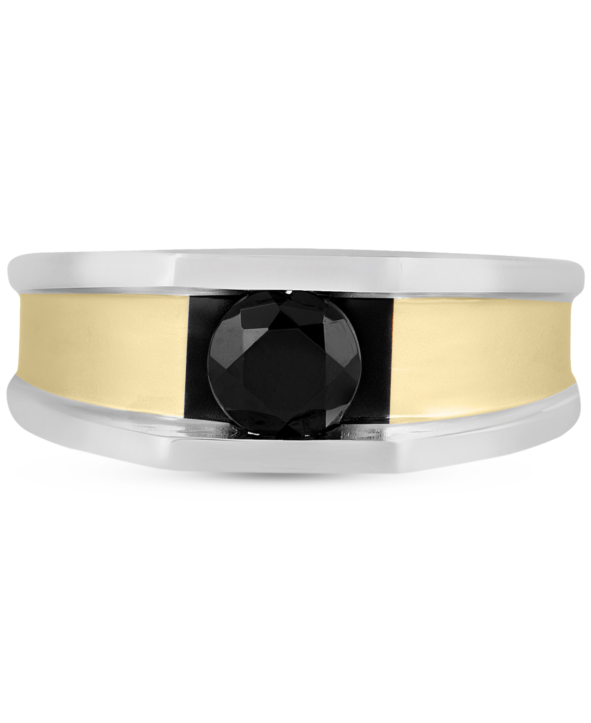 Macy's Men's Black Diamond Concave Ring (1-1/2 Ct. T.w.) In Sterling Silver & 14k Gold-plate In Two-tone
