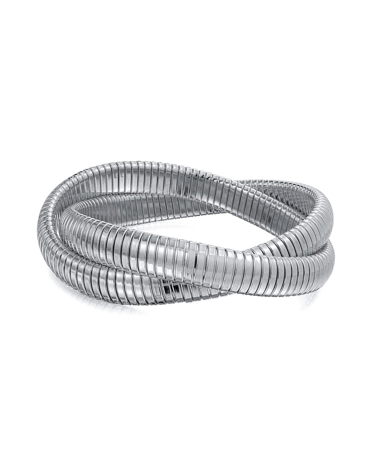 Omega Snake Cobra Wide Bangle Twisted Bracelet Bands Set Interlocking Flexible Stretch Bracelets for Women Fits 8 to 8.5 inches Wrist - Silver tone