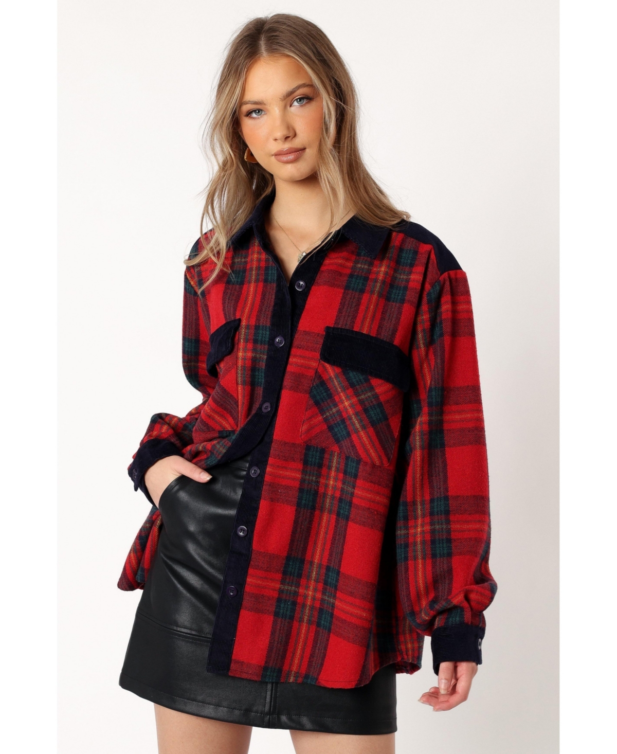 Lucille Plaid Shacket - Red/navy