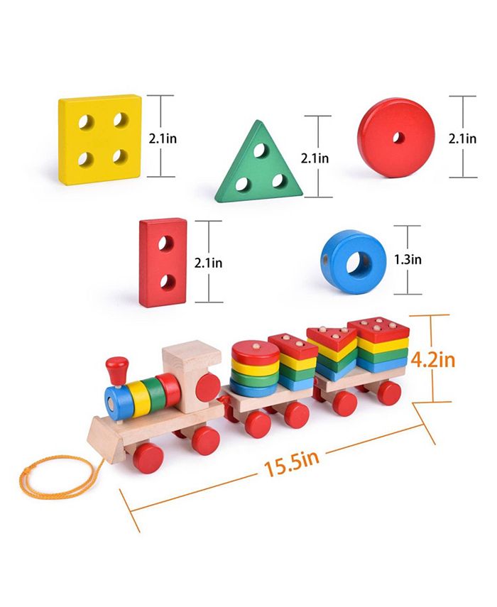Fun Little Toys Wooden Stacking Train Toy Set for Toddlers Set of 25 Pieces Macy's