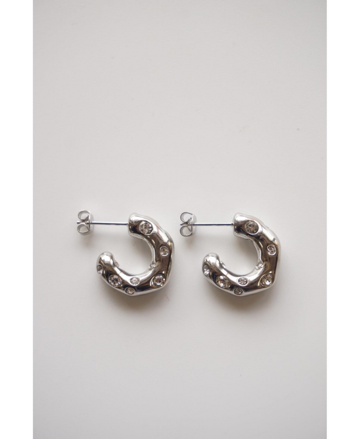 316L Hustler Pearl and Crystal Huggie Hoop Earrings - Silver