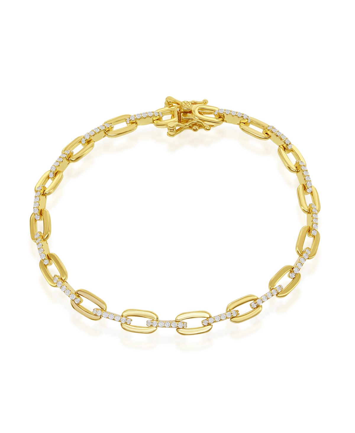 Sterling Silver or Gold Plated Over Sterling Silver Cz Paperclip Bracelet - Gold