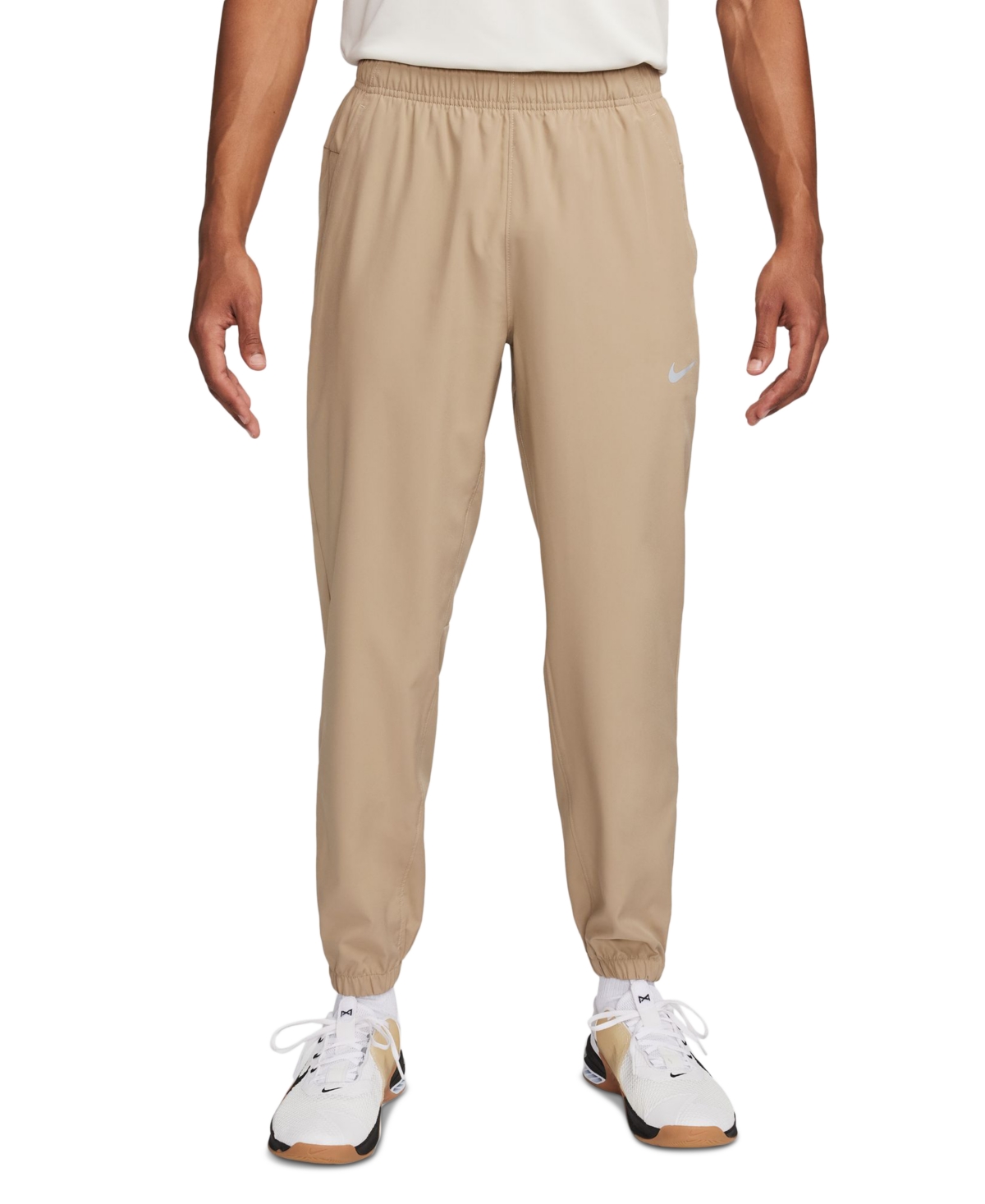 Shop Nike Men's Form Dri-fit Standard-fit Tapered-leg Training Pants In Khaki,black,(reflective Silv)
