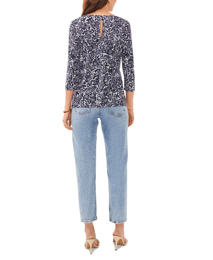 Vince Camuto Women's Printed Long Sleeve Crew Neck Top Gray Size X-Small