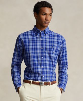 폴로 랄프로렌 Polo Ralph Lauren Mens Classic-Fit Plaid Stretch Poplin Shirt,Blue Multi