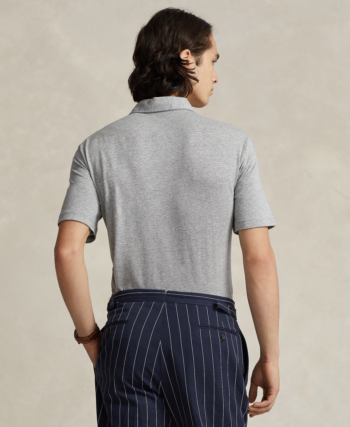 Shop Polo Ralph Lauren Men's Classic-fit Cotton-linen Mesh Polo Shirt In Spring Navy Hthr,nevis