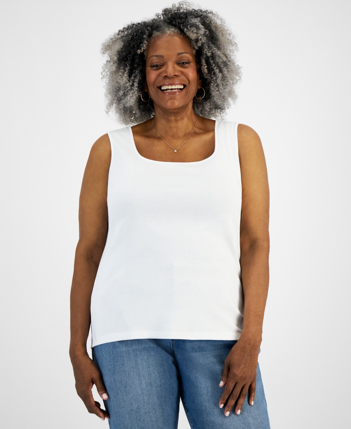 Style & Co Plus Size Cotton Square-neck Tank Top, Exclusively At Macy's In Bright White