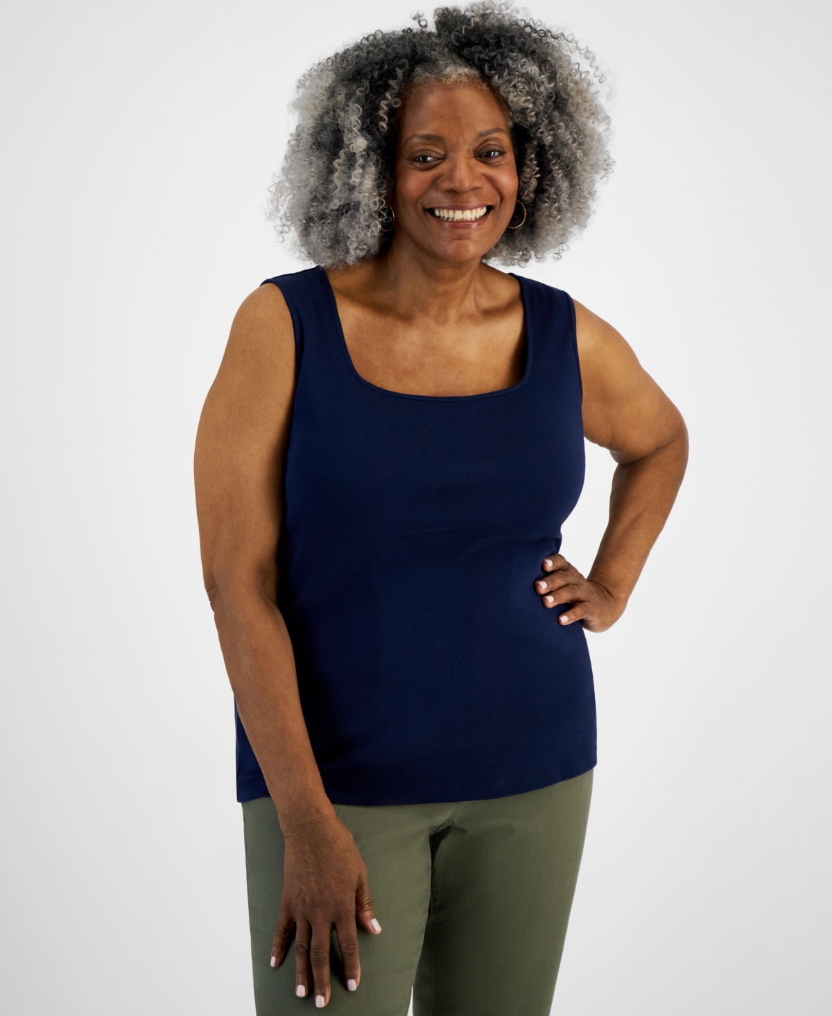 Style & Co Plus Size Cotton Square-neck Tank Top, Exclusively At Macy's In Industrial Blue