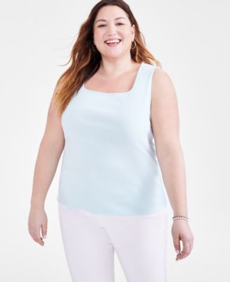 Style & Co Plus Size Cotton Square-Neck Top, Created for Macy's