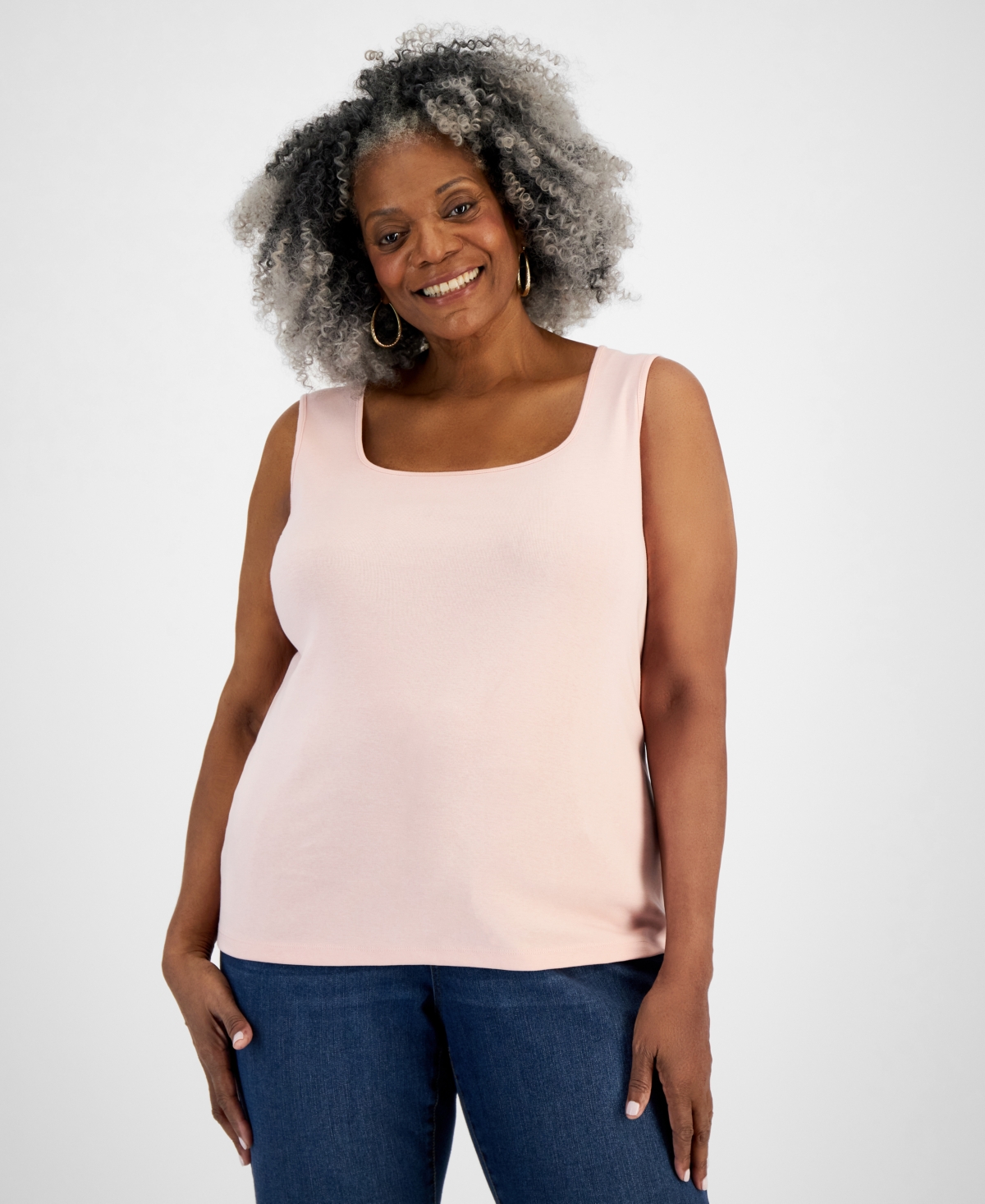 Style & Co Plus Size Cotton Square-neck Tank Top, Created For Macy's In Pink Lining