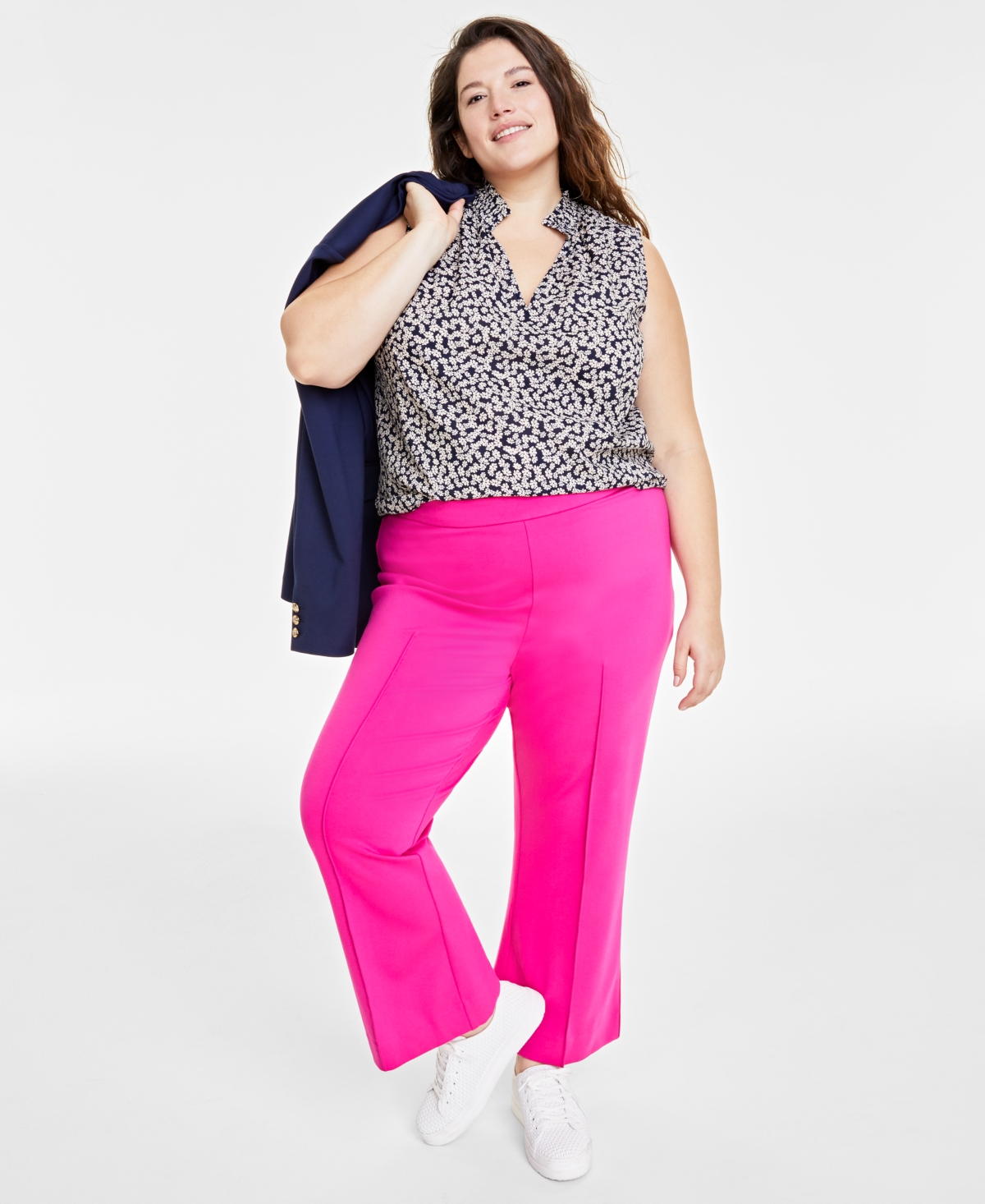 Trendy Plus Size Ponte Kick-Flare Ankle Pants, Regular and Short Length, Created for Macy's - Jazzy Pink